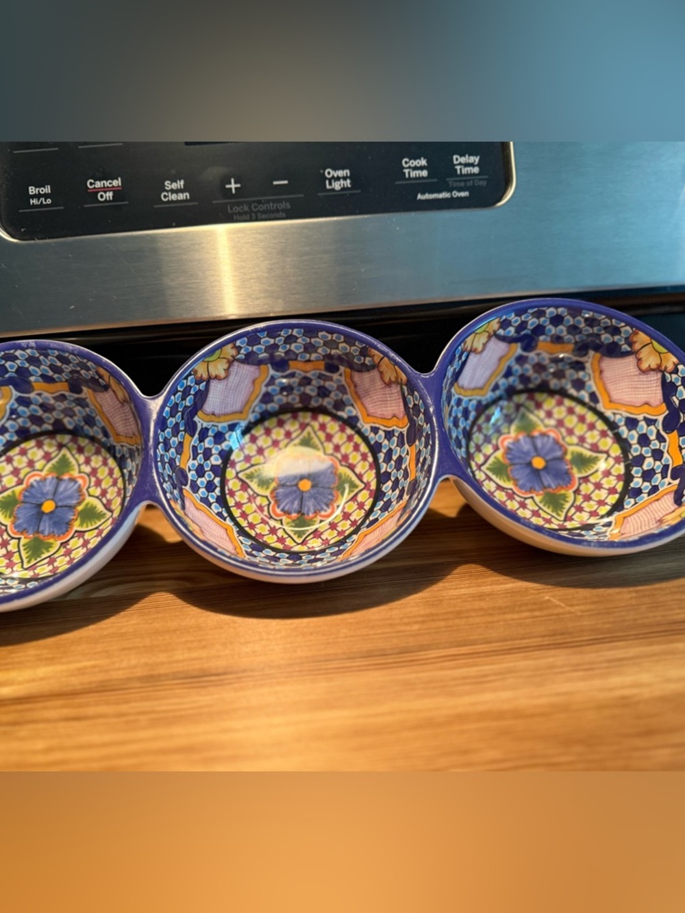 New Pottery Barn Del Sol Triple Condiment/Serving bowl set,  Blue Multi